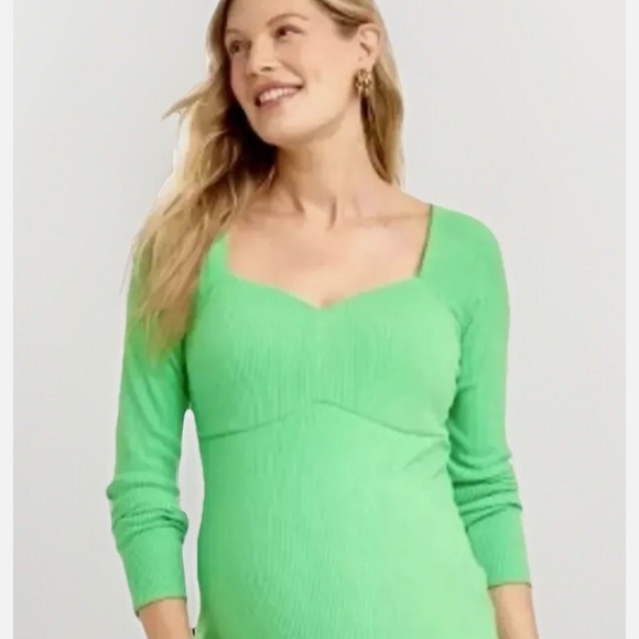 INGRID + ISABEL Maternity Top in Size Large - soft and cozy in lime green NWT - Picture 2 of 6